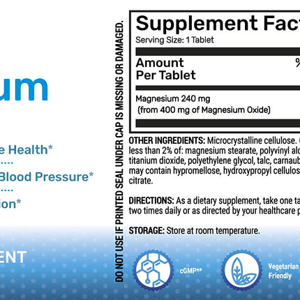 Magnesium 400mg High Potency – Magnesium Oxide | 3 Pack, 360 Count