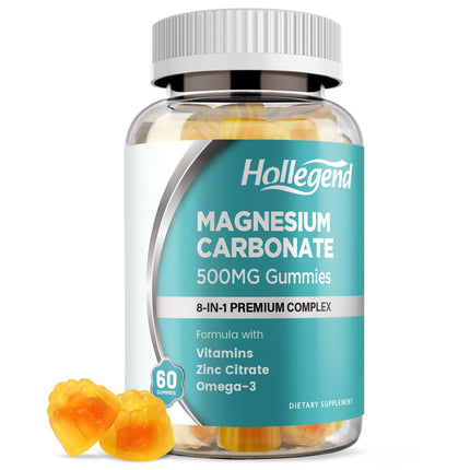 Magnesium Carbonate Gummies 500mg Complex with D3 & K2 – Sugar Free Mango Flavor, 60 Count