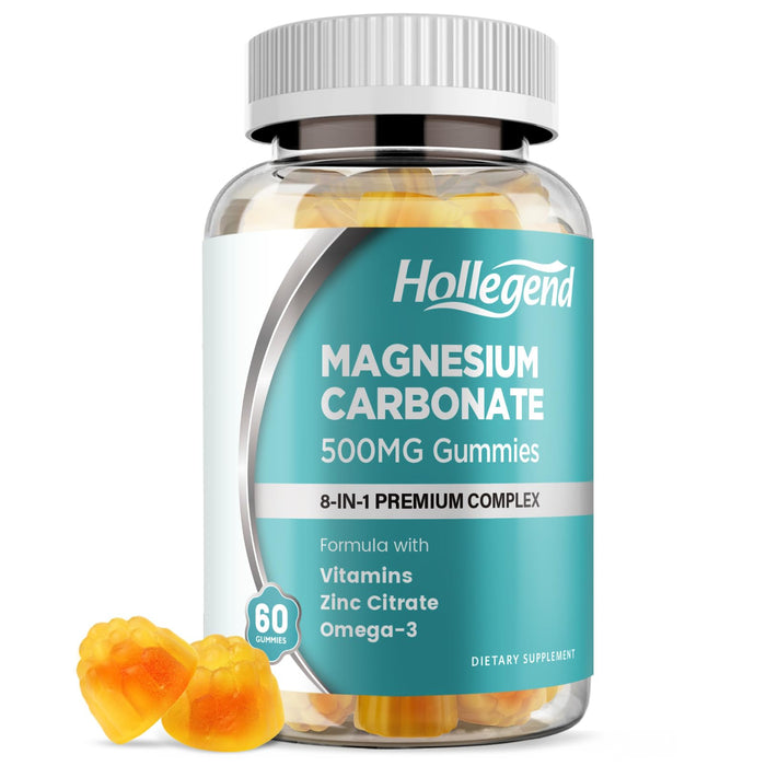 Magnesium Carbonate Gummies 500mg Complex with D3 & K2 – Sugar Free Mango Flavor, 60 Count