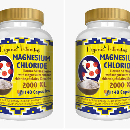Magnesium Chloride 140 Capsules - High Absorption Mg (Citrate, Chelated & Oxide) - Non-GMO Pack of 2