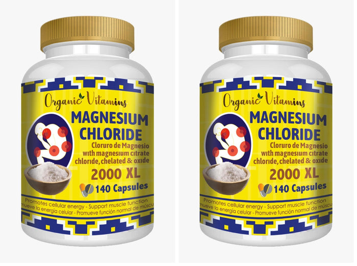 Magnesium Chloride 140 Capsules - High Absorption Mg (Citrate, Chelated & Oxide) - Non-GMO Pack of 2