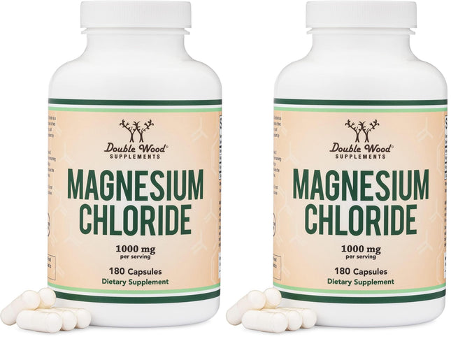 Double Wood Magnesium Chloride – 180 Capsules, 1000 mg per Serving, Supports Digestive & Bone Health – Non-GMO & Gluten Free (Pack of 2)