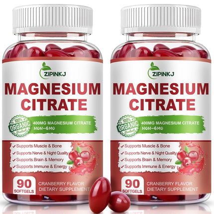 Magnesium Citrate 400mg with Vitamin D3, B6 & Cranberry – 180-Count, 90 Days Supply