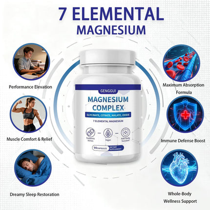 Magnesium Complex 7-Elemental – 1000mg Glycinate, Citrate & Malate | 90 Vegan Capsules