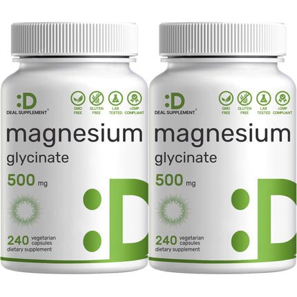 2 Pack Magnesium Glycinate 500mg | 480 Veggie Capsules | Chelated for Easy Absorption