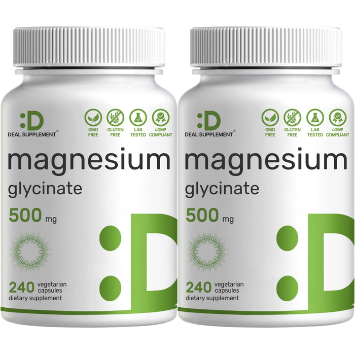2 Pack Magnesium Glycinate 500mg | 480 Veggie Capsules | Chelated for Easy Absorption