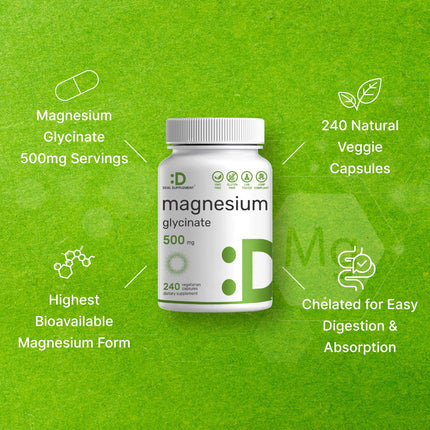 2 Pack Magnesium Glycinate 500mg | 480 Veggie Capsules | Chelated for Easy Absorption