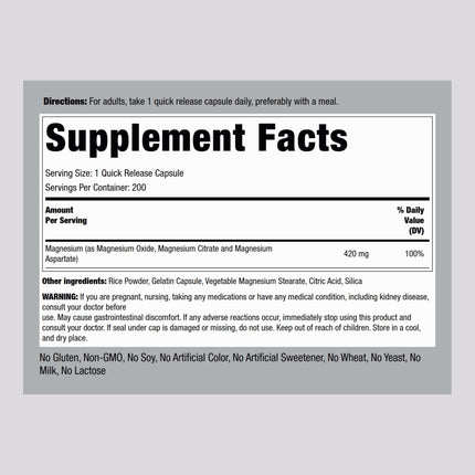 Piping Rock Triple Magnesium Complex 420 mg | 200 Capsules | Pack of 2