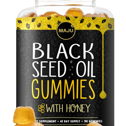 MAJU Black Seed Oil Gummies with Honey – 90ct, 500mg BSO | Cold-Pressed Nigella Sativa
