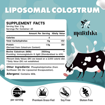 Marafiki Liposomal Bovine Colostrum - Grass-Fed, High Bioavailability, 60 Servings