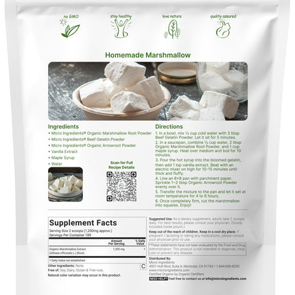 Organic Marshmallow Root Powder 8 oz - Filler-Free, Non-GMO, Vegan | Micro Ingredients