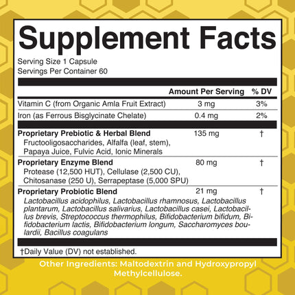 MaryRuth Organics Gut Flora Health+ Enzymes | 60 Capsules | Probiotic Digestive Enzymes