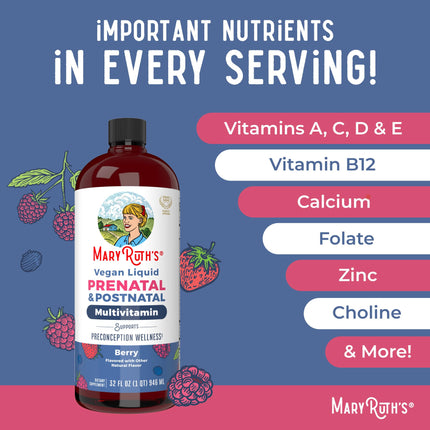 MaryRuth’s Postnatal & Prenatal Vitamins for Women | Sugar Free | Selenium | Folate | Vegan | Non-GMO | Gluten Free | 32oz