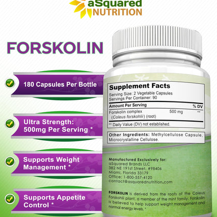 Forskolin 500mg Max Strength – 180 Capsules | aSquared Nutrition