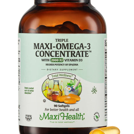 Maxi Health Omega-3 Fish Oil with Vitamin D3 - Wild-Caught, Kosher | EPA & DHA