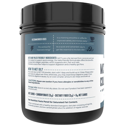 Left Coast Performance MCT Oil Powder with Acacia Fiber & Collagen Peptides – Prebiotic Collagen Protein, 10g MCTs from Coconut, Sugar Free Keto Coffee Creamer, Grass Fed, Unflavored, Gluten Free, 16 oz