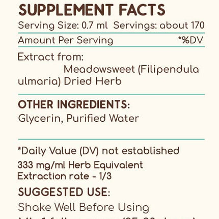 Meadowsweet B120 Alcohol-Free Herbal Extract Tincture - 4 fl oz