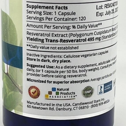 Mega Resveratrol – Pharmaceutical Grade 99% Pure, Micronized Trans-Resveratrol, 500mg Capsule, 120 Veggie Caps
