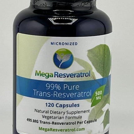 Mega Resveratrol – Pharmaceutical Grade 99% Pure, Micronized Trans-Resveratrol, 500mg Capsule, 120 Veggie Caps