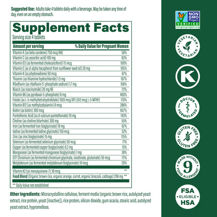 MegaFood Baby & Me 2 Prenatal Mini Vitamins – Choline & Methyl Folate