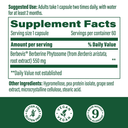 MegaFood Berberine Phytosome 550 mg per Serving | 60 Capsules | 9x Absorption | Vegan