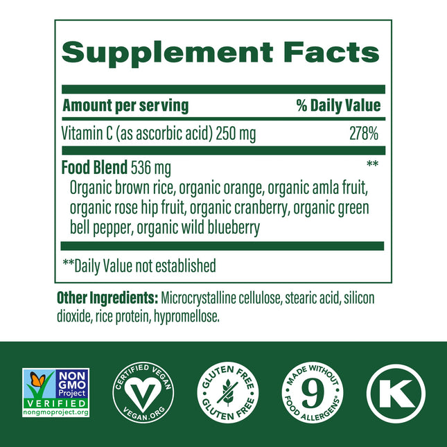 MegaFood Complex C – Vegan Vitamin C 250 mg Immune Support, Real Food Ingredients (Orange, Cranberry & Brown Rice) | Gluten-Free & Kosher | 60 Tablets