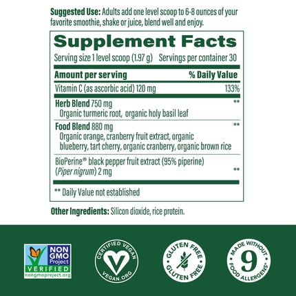 MegaFood Daily Turmeric Nutrient Booster Powder – Vegan Turmeric Supplement with Black Pepper, Tart Cherry & Vitamin C (2 x 2.08 oz)