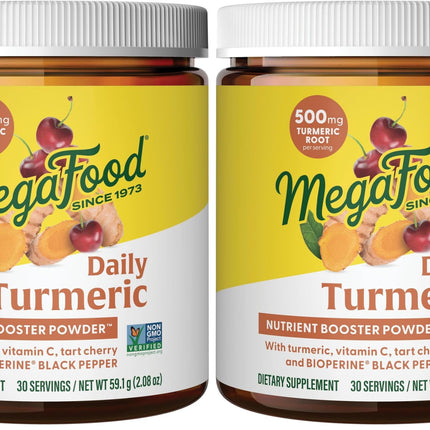 MegaFood Daily Turmeric Nutrient Booster Powder – Vegan Turmeric Supplement with Black Pepper, Tart Cherry & Vitamin C (2 x 2.08 oz)