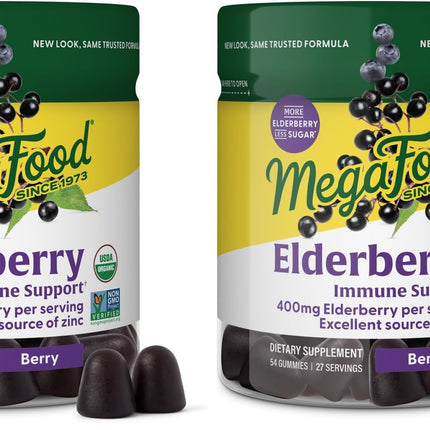 MegaFood Elderberry Immune Support Gummies - Vegan, Zinc, Organic (2-Pack)
