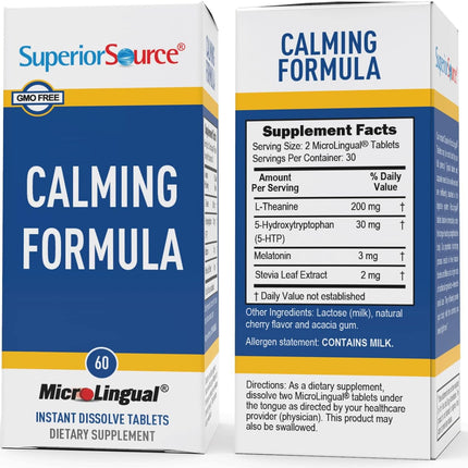 Superior Source Calming Formula with L-Theanine, 5-HTP & Melatonin - 60-Count MicroLingual Sleep Support (Pack of 2)