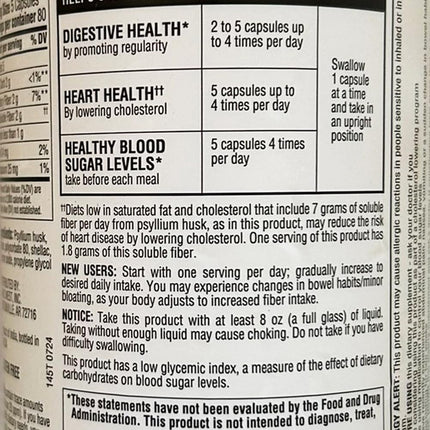 Member's Mark Fiber Capsules 2Pack (400 Count) – Psyllium Husk, Doctor-Recommended Fiber Supplement