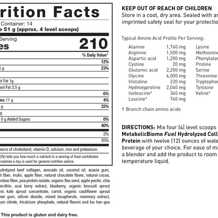 MetabolicBiome Fuel: Hydrolyzed Collagen Protein, Chocolate – 14 Servings