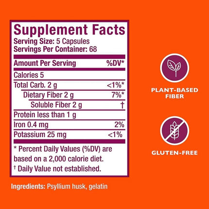 Metamucil 3-in-1 Fiber Capsules — Plant-Based Psyllium Husk for Digestive Health, 340 Capsules