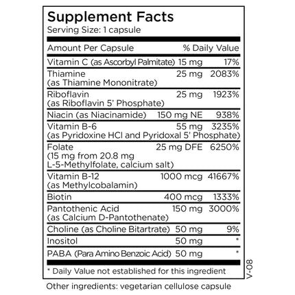 MethylPro B-Complex + L-Methylfolate 15 mg | Vegan B Vitamin Complex for Energy & Nerve Support