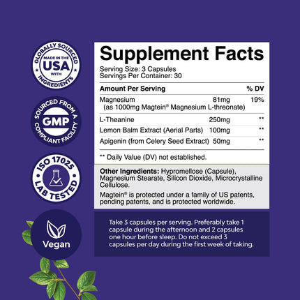 High Absorption Magnesium Sleep Support – Mg L-Threonate, Theanine & Apigenin for Restful Sleep