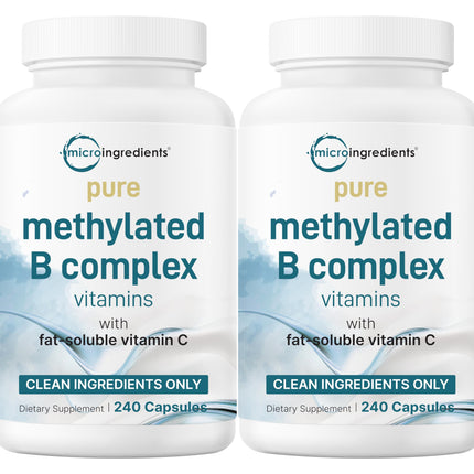 Micro Ingredients 2 Pack Pure Methylated B Complex, 480 Capsules | 11-in-1 Vitamin B Formula + Vitamin C | Non-GMO