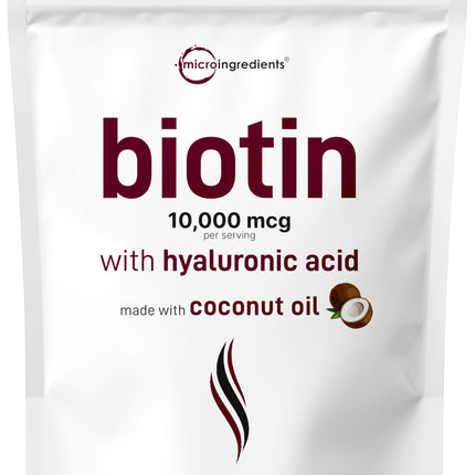 Biotin 10,000mcg + Hyaluronic Acid 25mg Softgels | Virgin Coconut Oil 365-Count