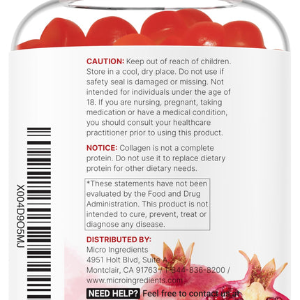 Micro Ingredients Multi Collagen Gummies 120 – 8-in-1 (I–X) with Biotin, Hyaluronic Acid & Vitamin C | Pomegranate Berry