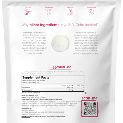 Myo-Inositol & D-Chiro Inositol Powder 1lb - 40:1 for Hormonal Balance