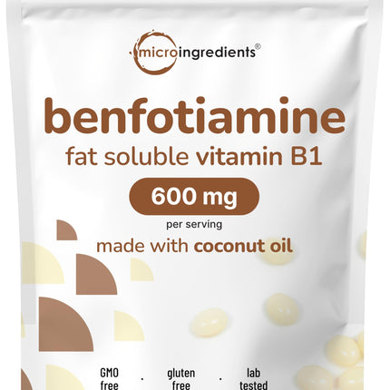 Micro Ingredients Vitamin B1 Benfotiamine 600mg Softgels – Bioavailable B1, Non-GMO, Soy Free