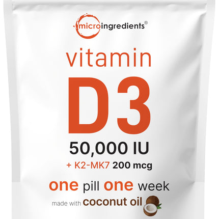 Micro Ingredients Vitamin D3 50,000 IU + K2 MK-7 200 mcg | 240 Softgels | Non-GMO