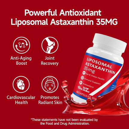 35mg Liposomal Astaxanthin Supplement – Antioxidant Support for Skin, Joints & Eyes (Vegan, Non-GMO)