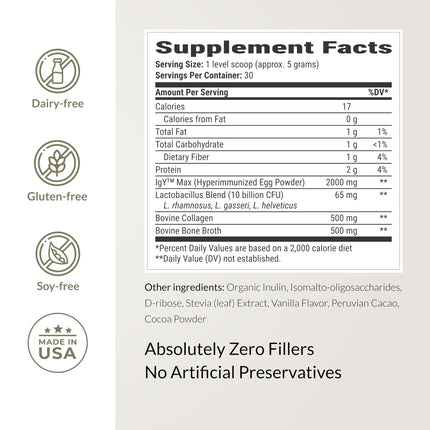 Microbiome Breakthrough Gut Support Powder – Chocolate Flavor | Probiotics, Bone Broth & Collagen (30 Servings)