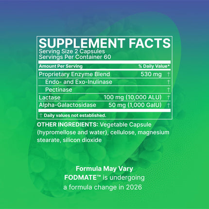Microbiome Labs FODMATE Digestive Enzymes for Women & Men — Low FODMAP Support (120 Capsules)