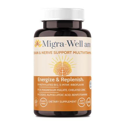 Wellkasa Migra-Well AM: Energizing Methylated Multivitamin – Brain & Nerve Health (No Iron, 60 Caps)