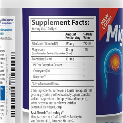Vita Sciences Migravent – Advanced Nutritional Formula with Magnesium, CoQ10, Vitamin B2 & Butterbur for Brain & Circulatory Wellness – 60 Capsules