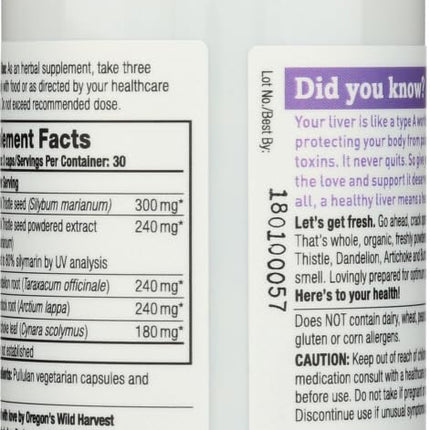 Oregon's Wild Harvest Milk Thistle Dandelion – 80% Silymarins (90 Capsules)