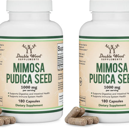 Double Wood Mimosa Pudica Seed Capsules 1000mg – Digestive Support – Pack of 2 (360 Capsules)