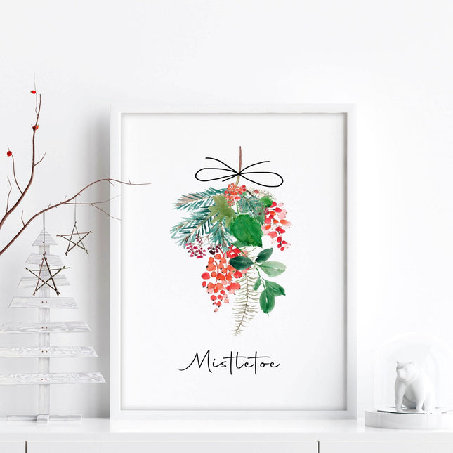 Christmas wall decorations indoor | Mistletoe wall art print