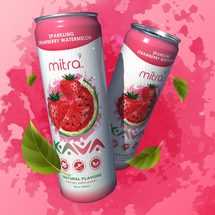 MITRA9 Botanical Beverages - Strawberry Watermelon Sparkling Kava Drink | Mood Enhancer & Natural Calm (12 fl oz)